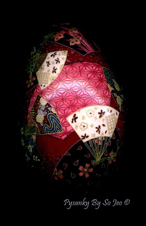 Kimono Fans Chiyogami Ukrainian Style Easter Egg Pysanky by So Jeo